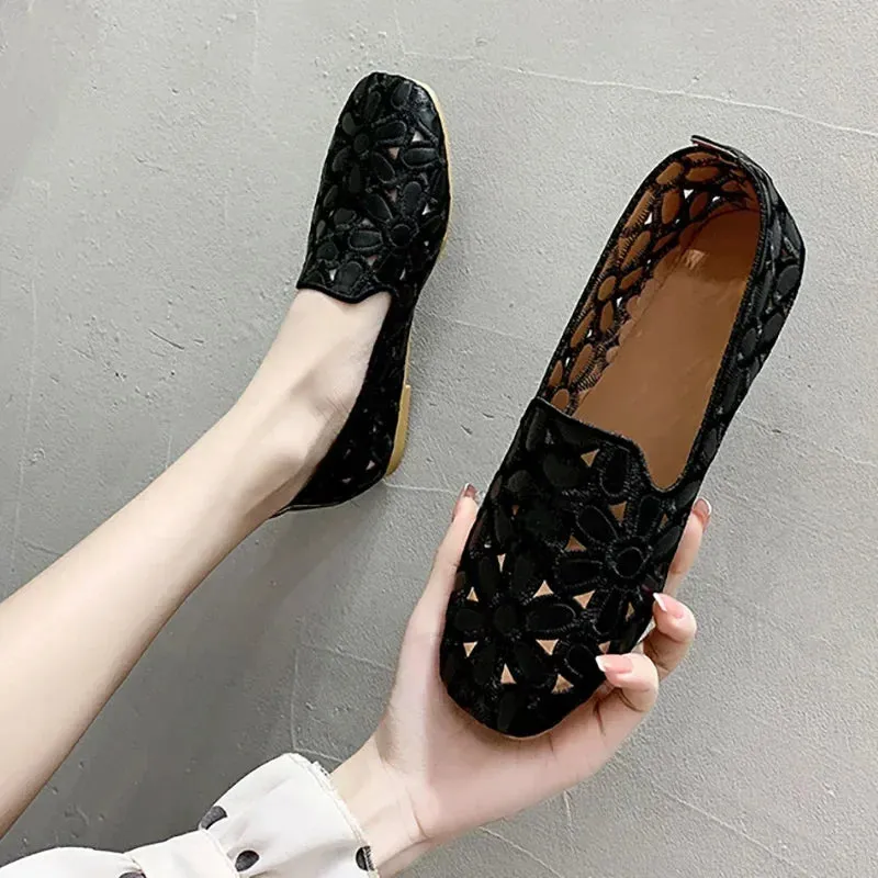 Flower Embroidered Flats