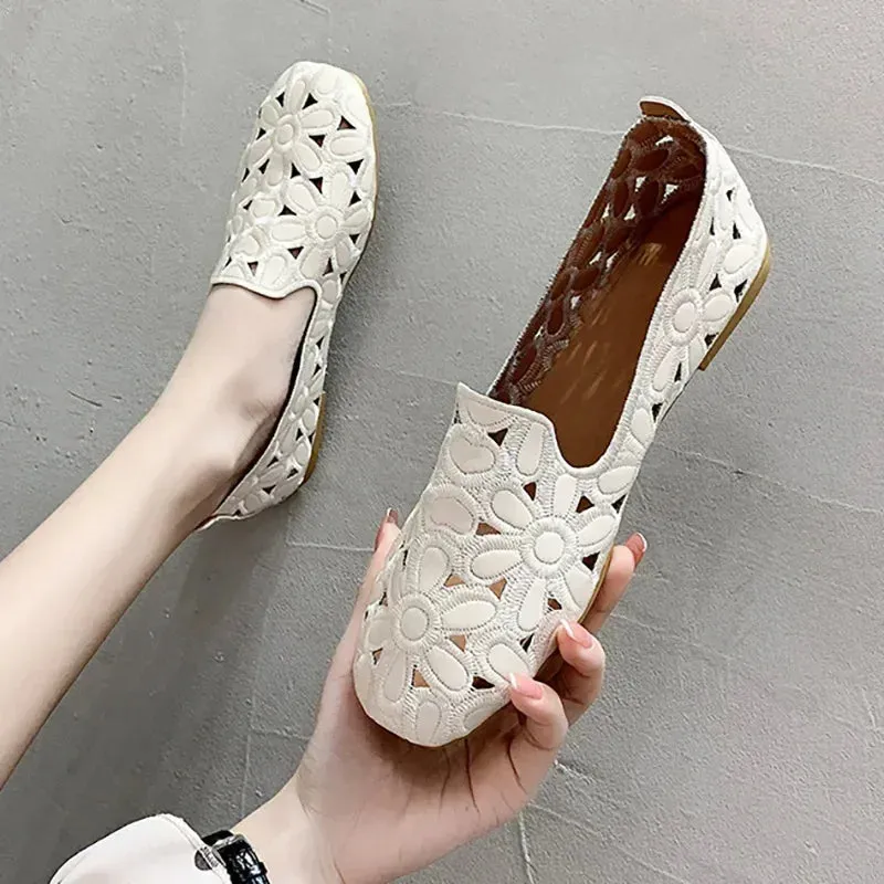 Flower Embroidered Flats