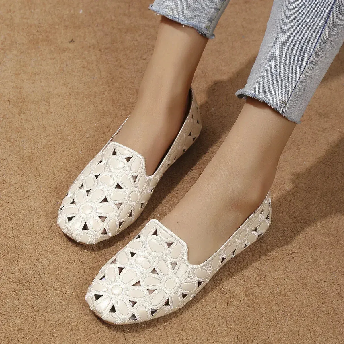 Flower Embroidered Flats