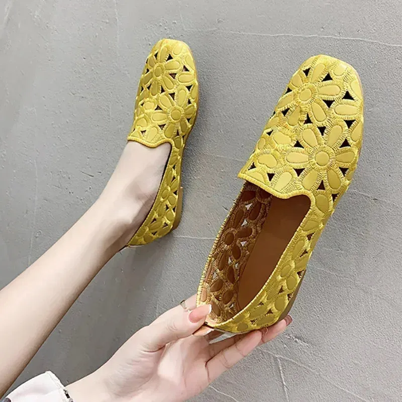 Flower Embroidered Flats