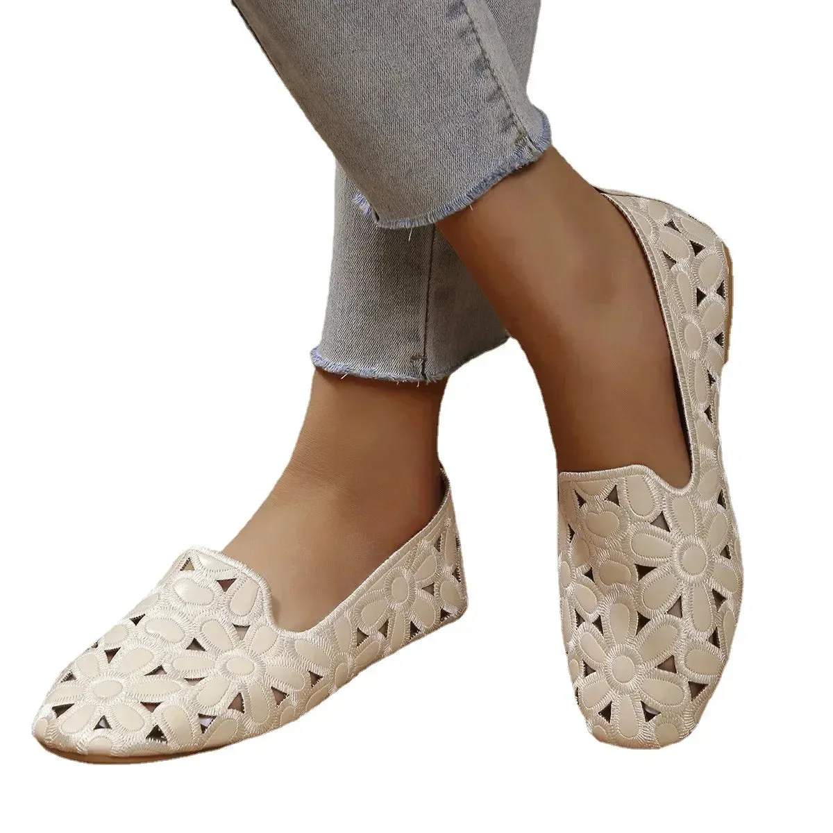 Flower Embroidered Flats
