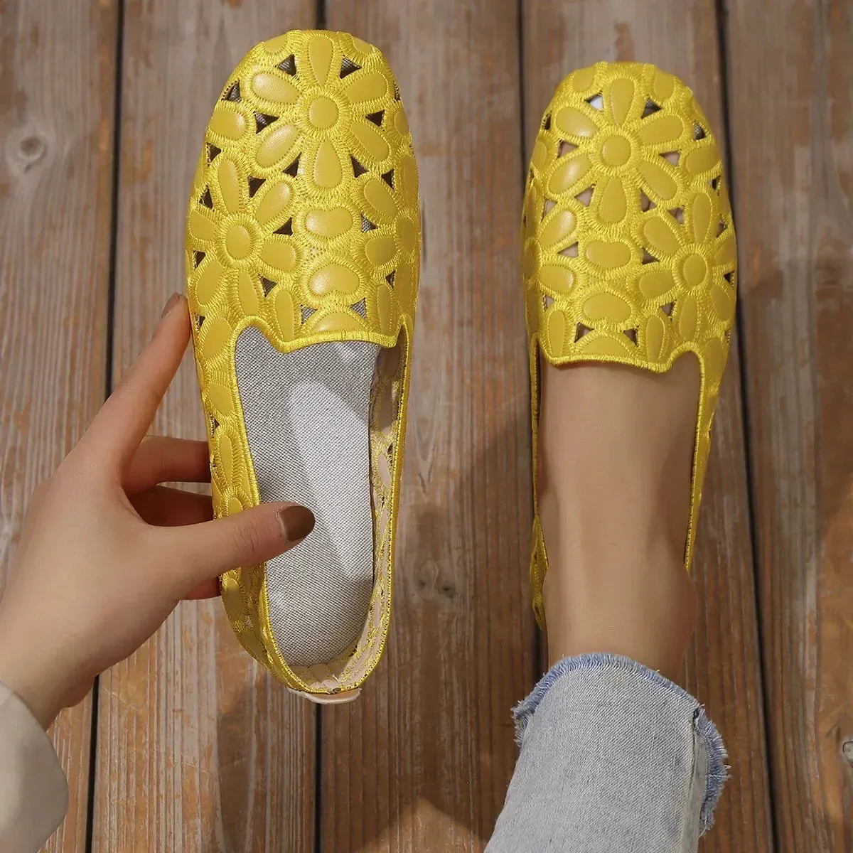 Flower Embroidered Flats