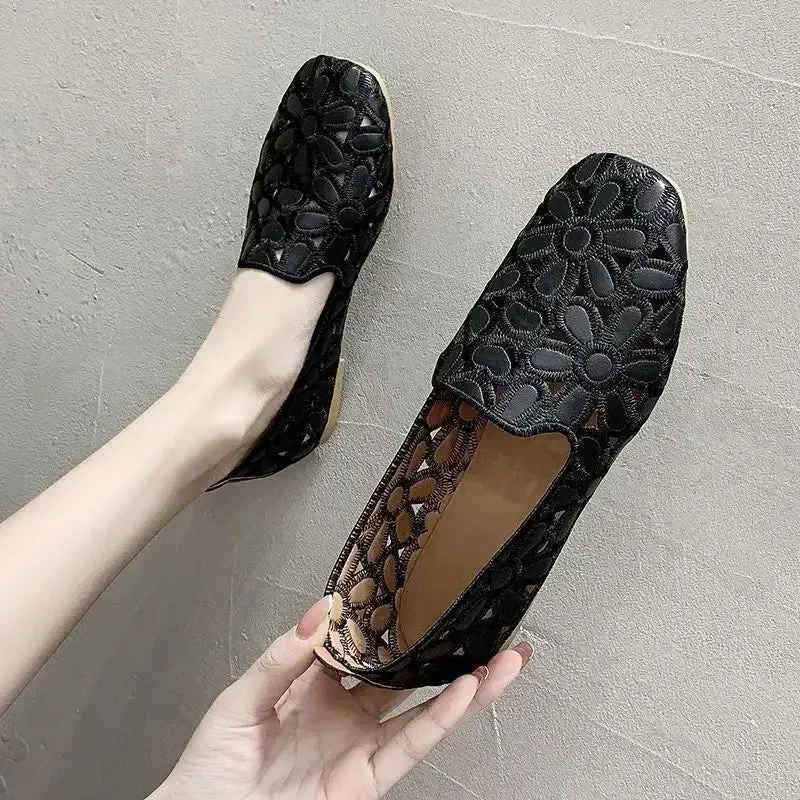 Flower Embroidered Flats