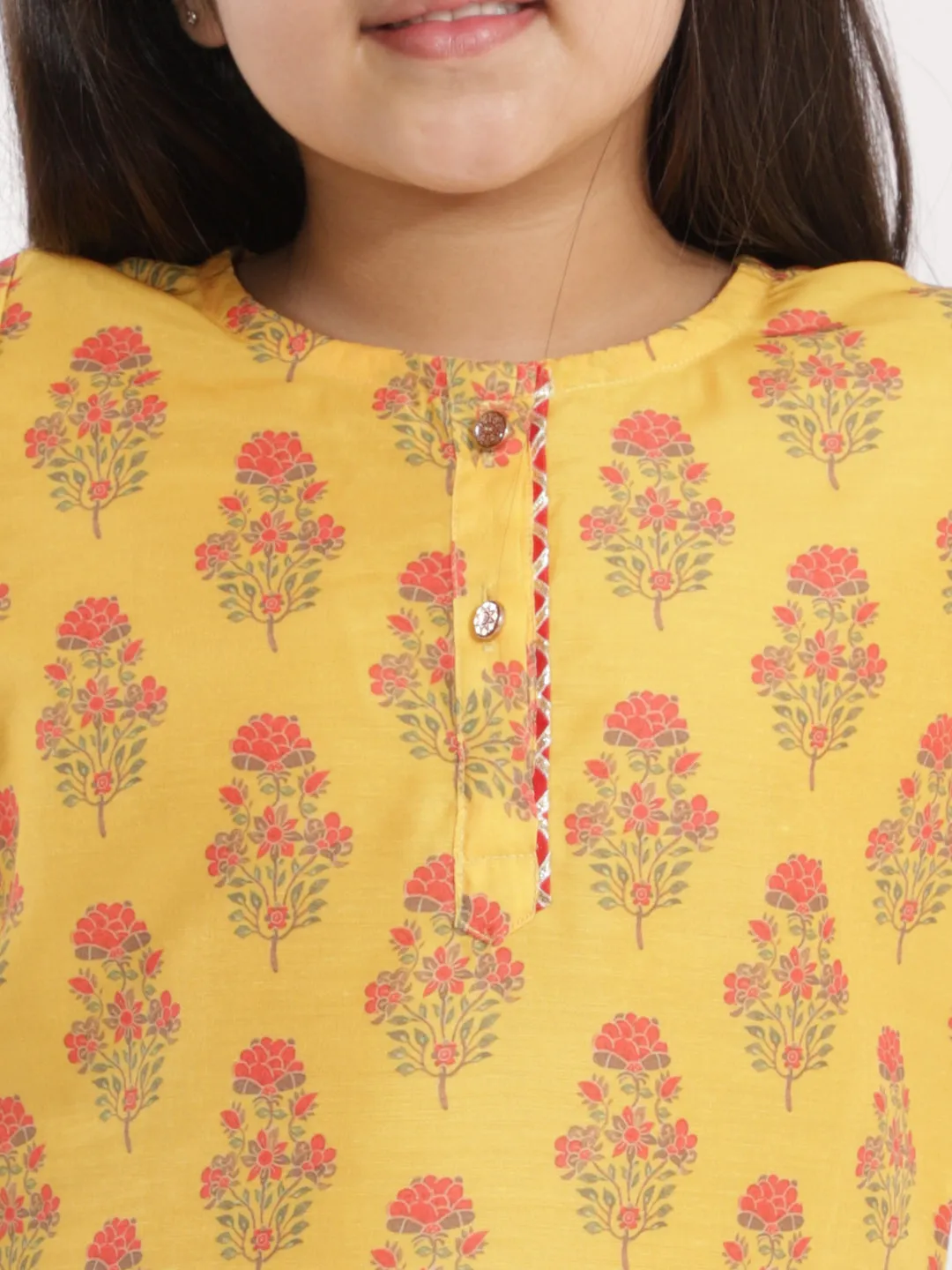 Jashvi Girls' Mustard And Cream Linen Kurta And Patiala Set
