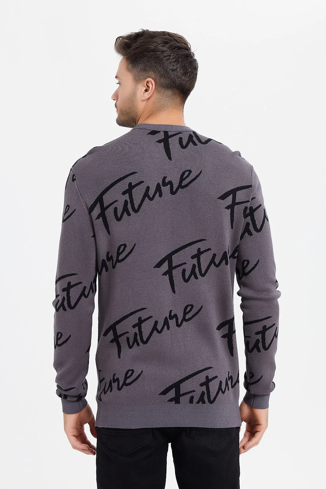 Men Grey Logo Print Pullover