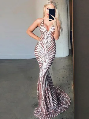 Sexy Mermaid Open Back Prom Dresses Formal Evening Dresses DPB123
