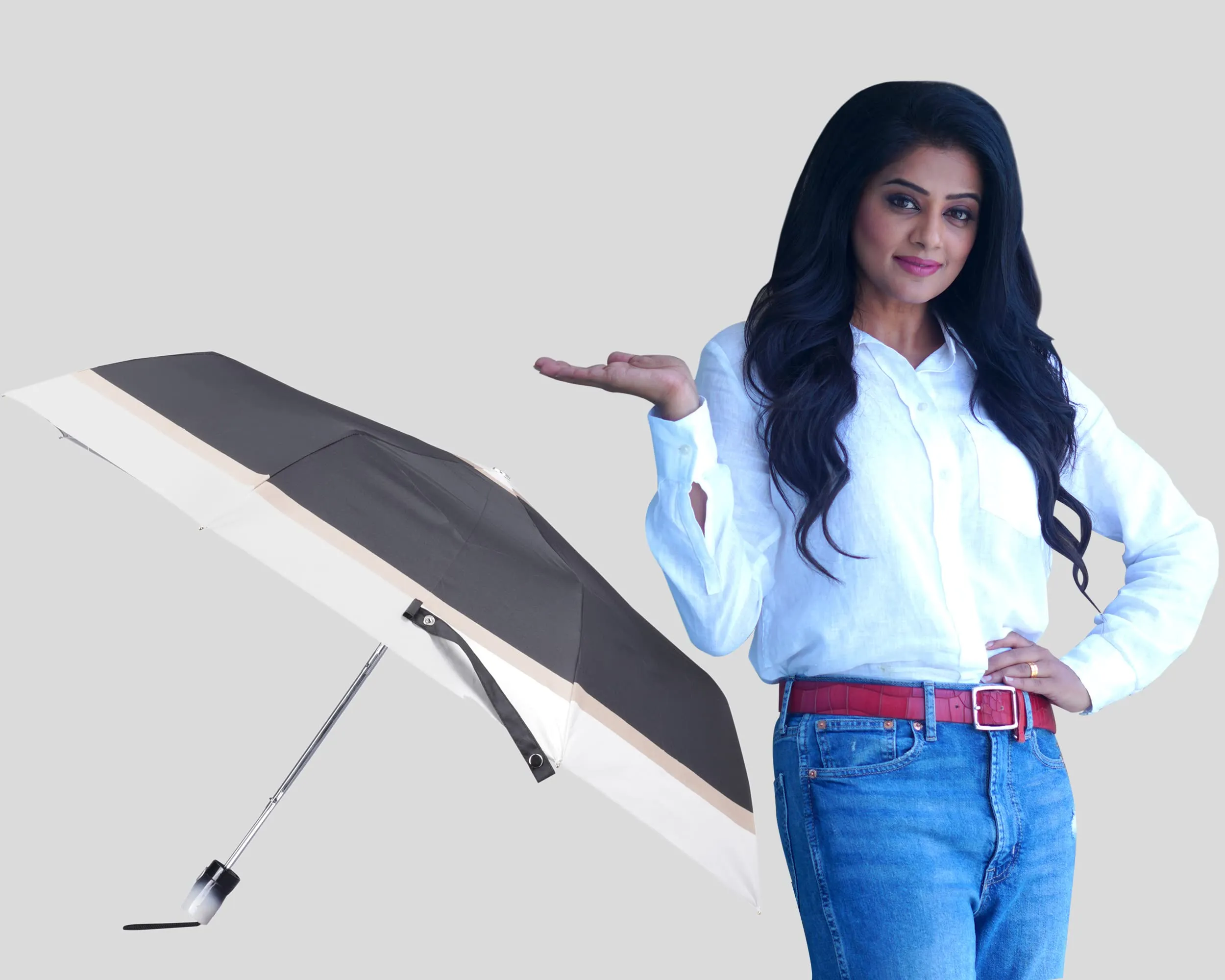 THE CLOWNFISH Umbrella 3 Fold Auto Open Waterproof Pongee Double Coated Silver Lined Umbrellas For Men and Women (Black)