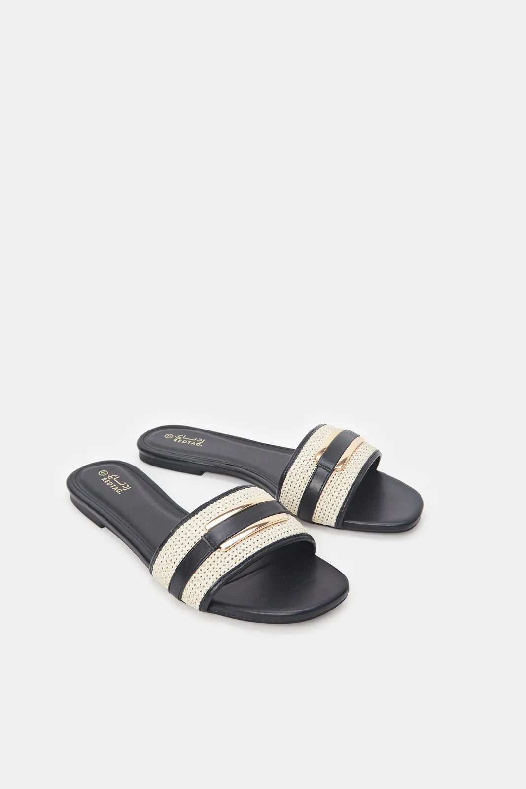Women Black Raffia Mule