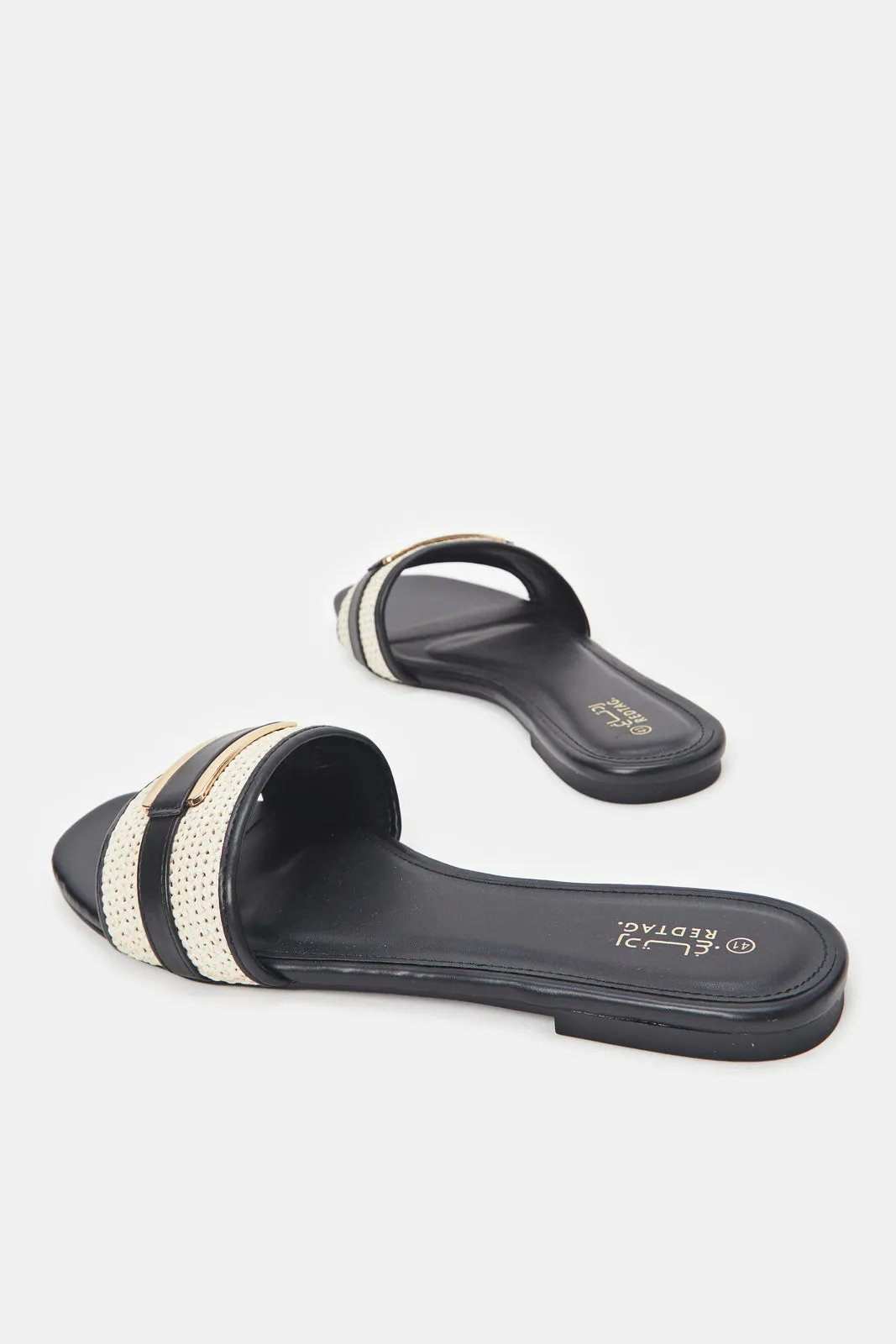 Women Black Raffia Mule